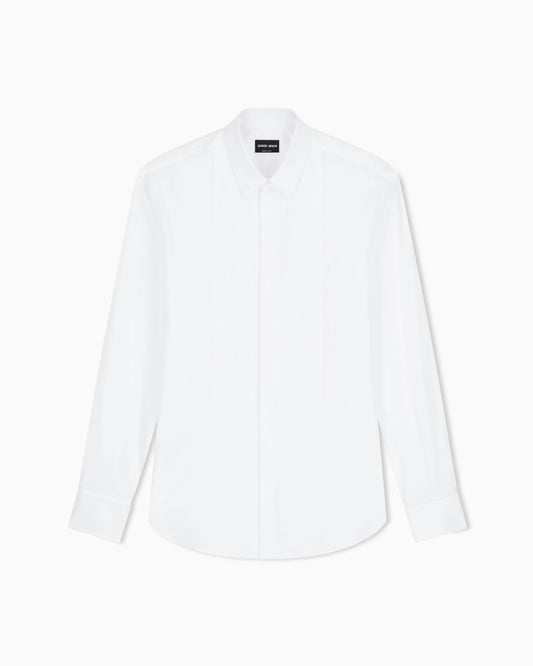 Cotton tuxedo shirt with pleated detail