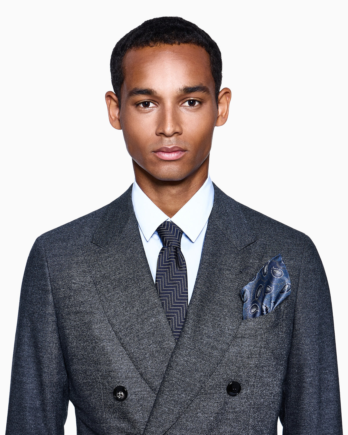 Napoli Line double-breasted suit in denim-effect virgin wool and cashmere