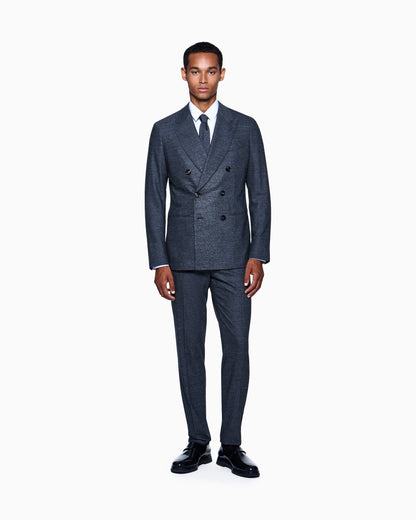 Napoli Line double-breasted suit in denim-effect virgin wool and cashmere