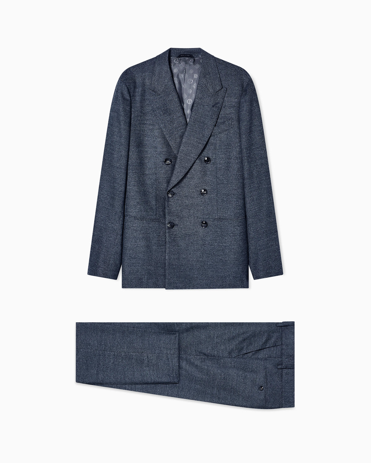 Napoli Line double-breasted suit in denim-effect virgin wool and cashmere