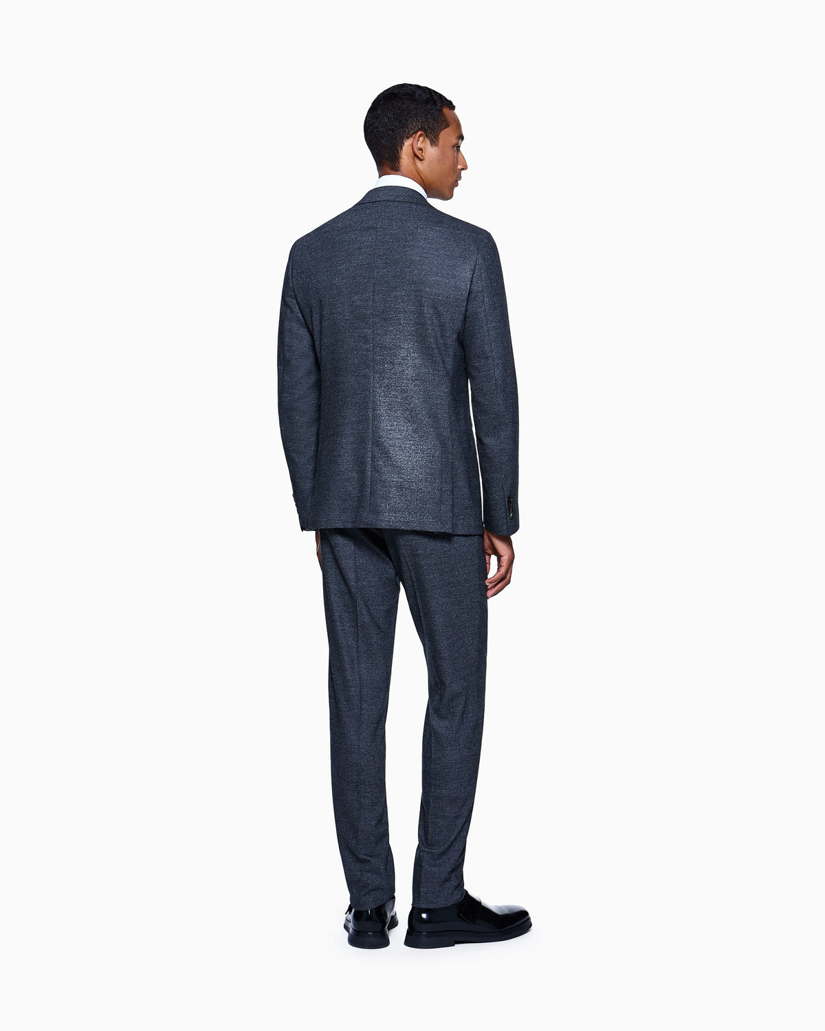 Napoli Line double-breasted suit in denim-effect virgin wool and cashmere