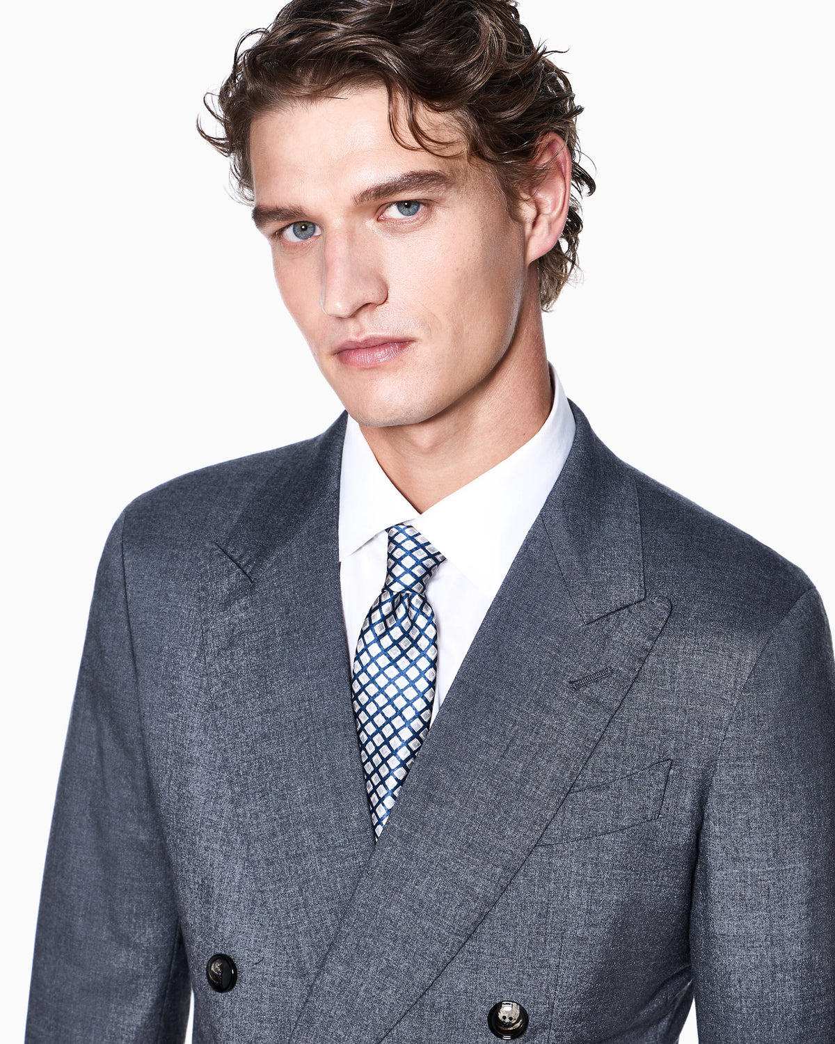 Napoli Line double-breasted suit in mélange cashmere and silk