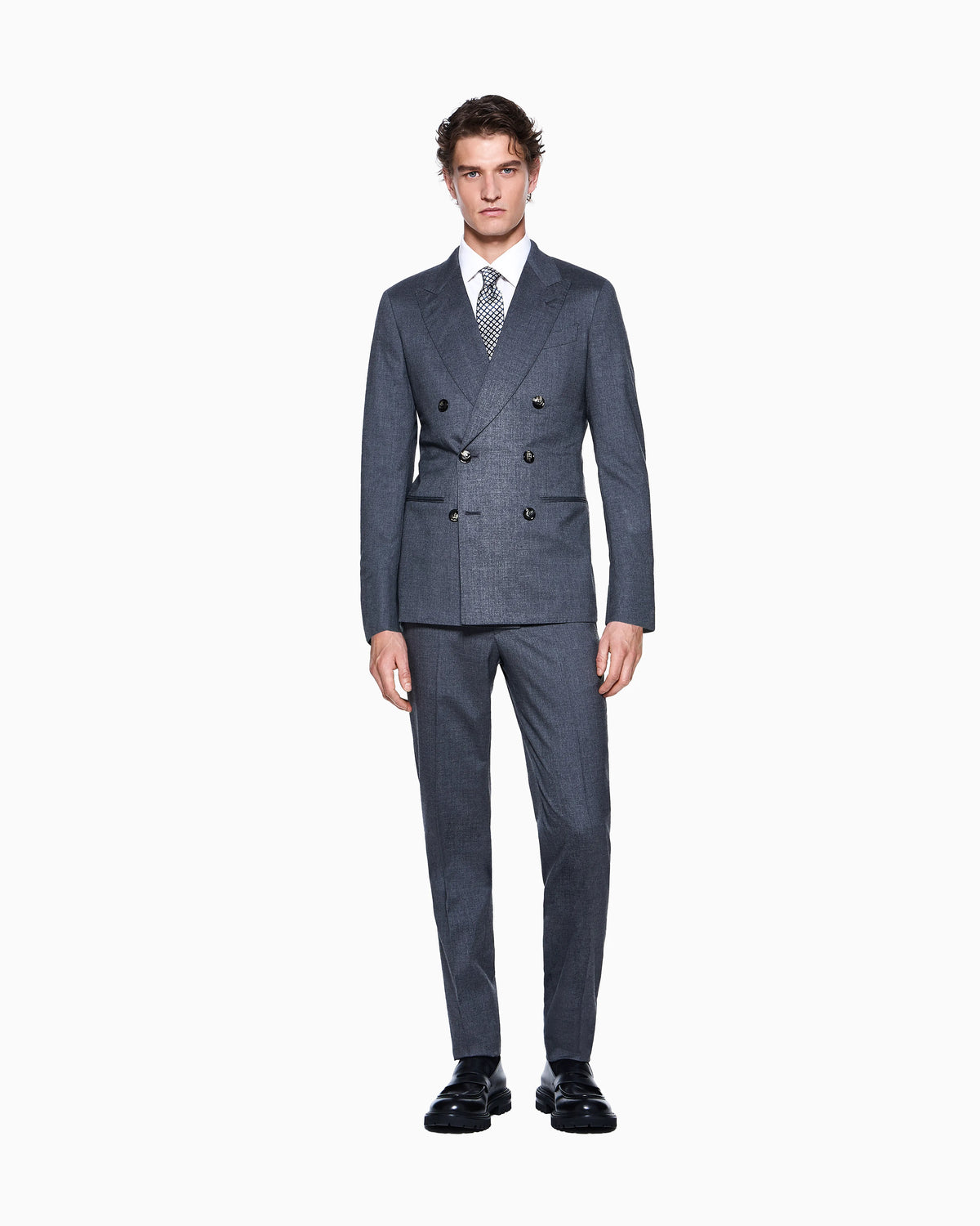 Napoli Line double-breasted suit in mélange cashmere and silk