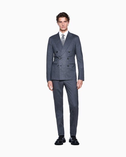 Napoli Line double-breasted suit in mélange cashmere and silk
