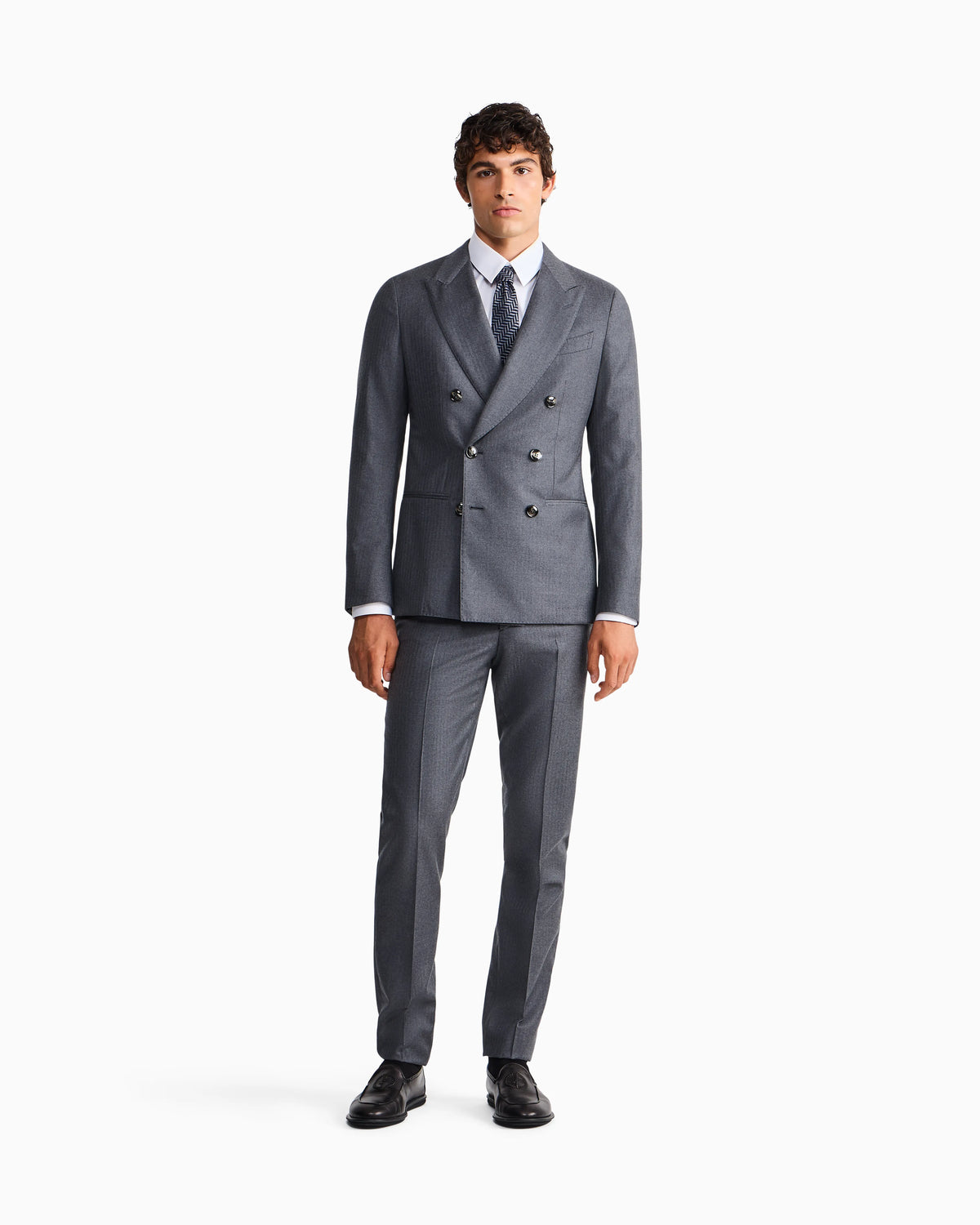 Double-breasted pinstriped virgin wool suit Napoli
