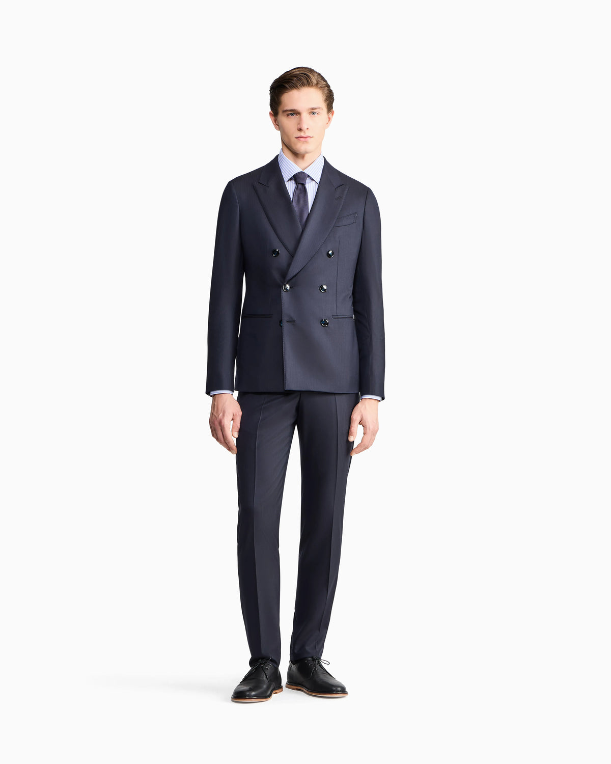Napoli Line double-breasted pinstriped suit in chevron virgin wool