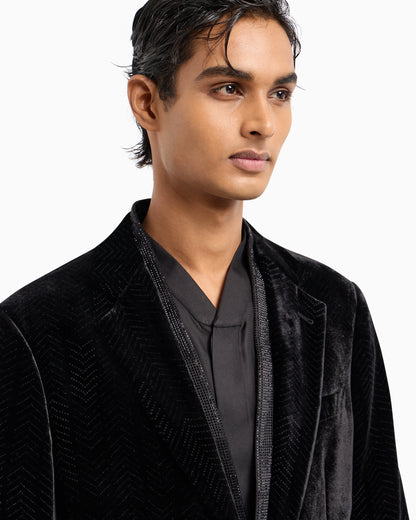 Single-breasted velvet jacket with chevron motif
