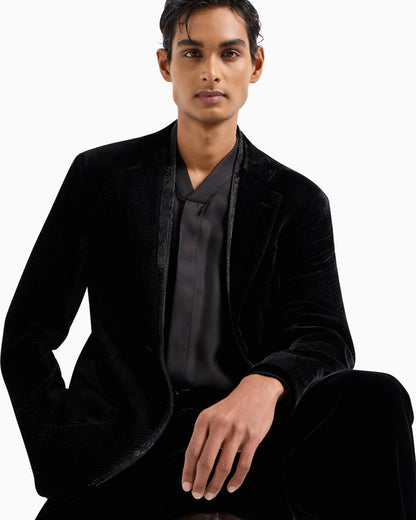 Single-breasted velvet jacket with chevron motif