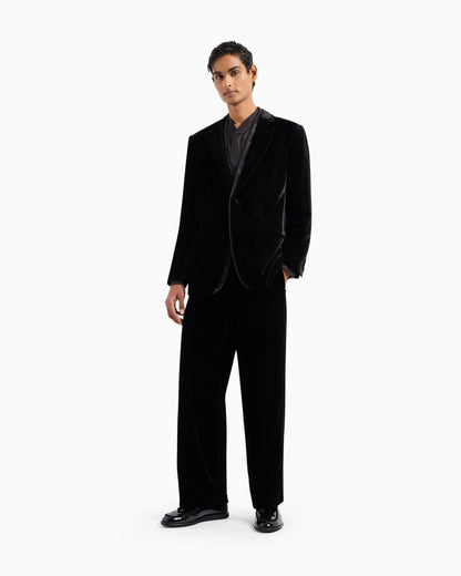 Single-breasted velvet jacket with chevron motif