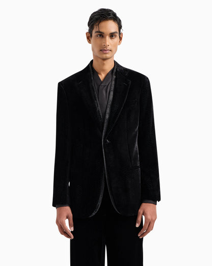 Single-breasted velvet jacket with chevron motif