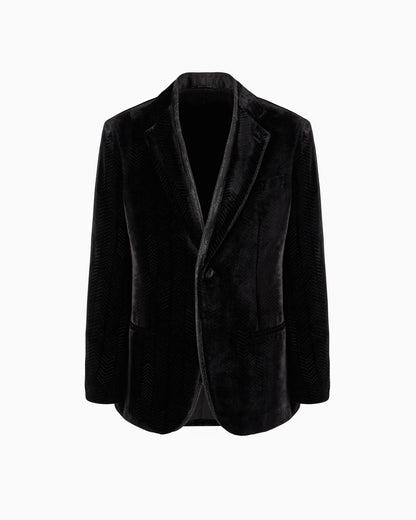 Single-breasted velvet jacket with chevron motif