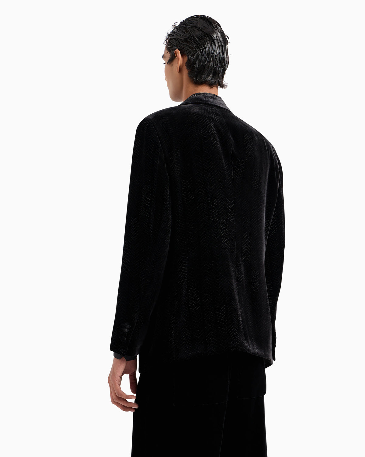 Single-breasted velvet jacket with chevron motif