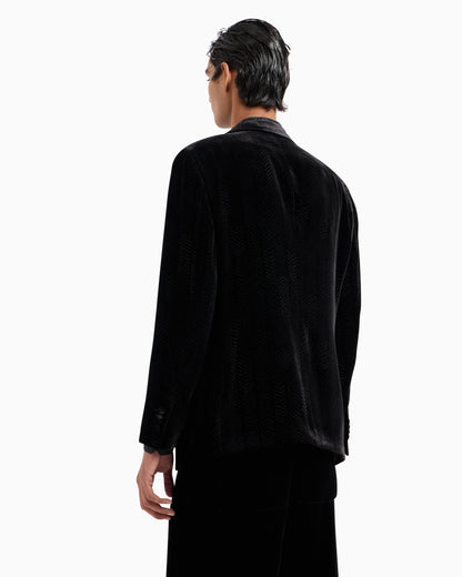 Single-breasted velvet jacket with chevron motif
