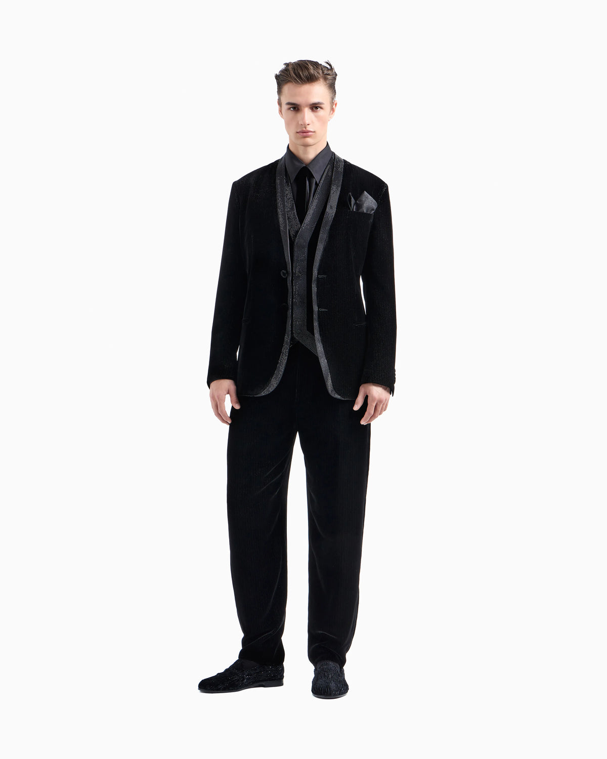 Velvet jacket with pinstripes and rhinestones
