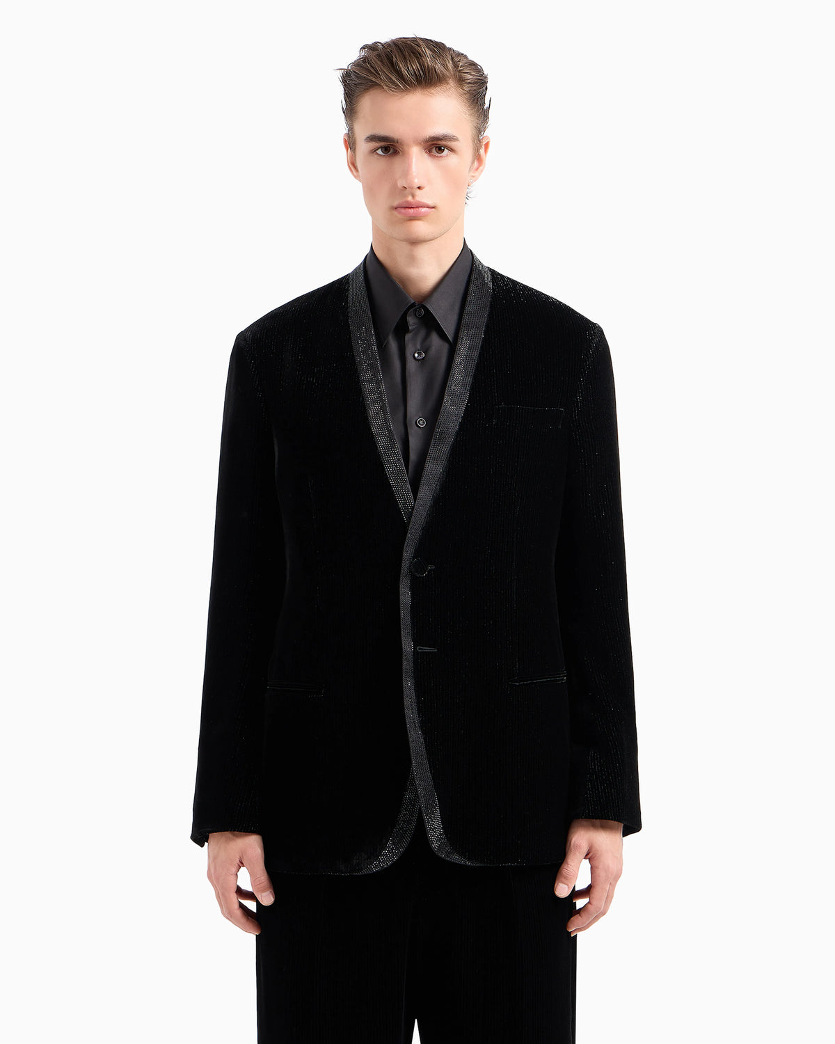 Velvet jacket with pinstripes and rhinestones