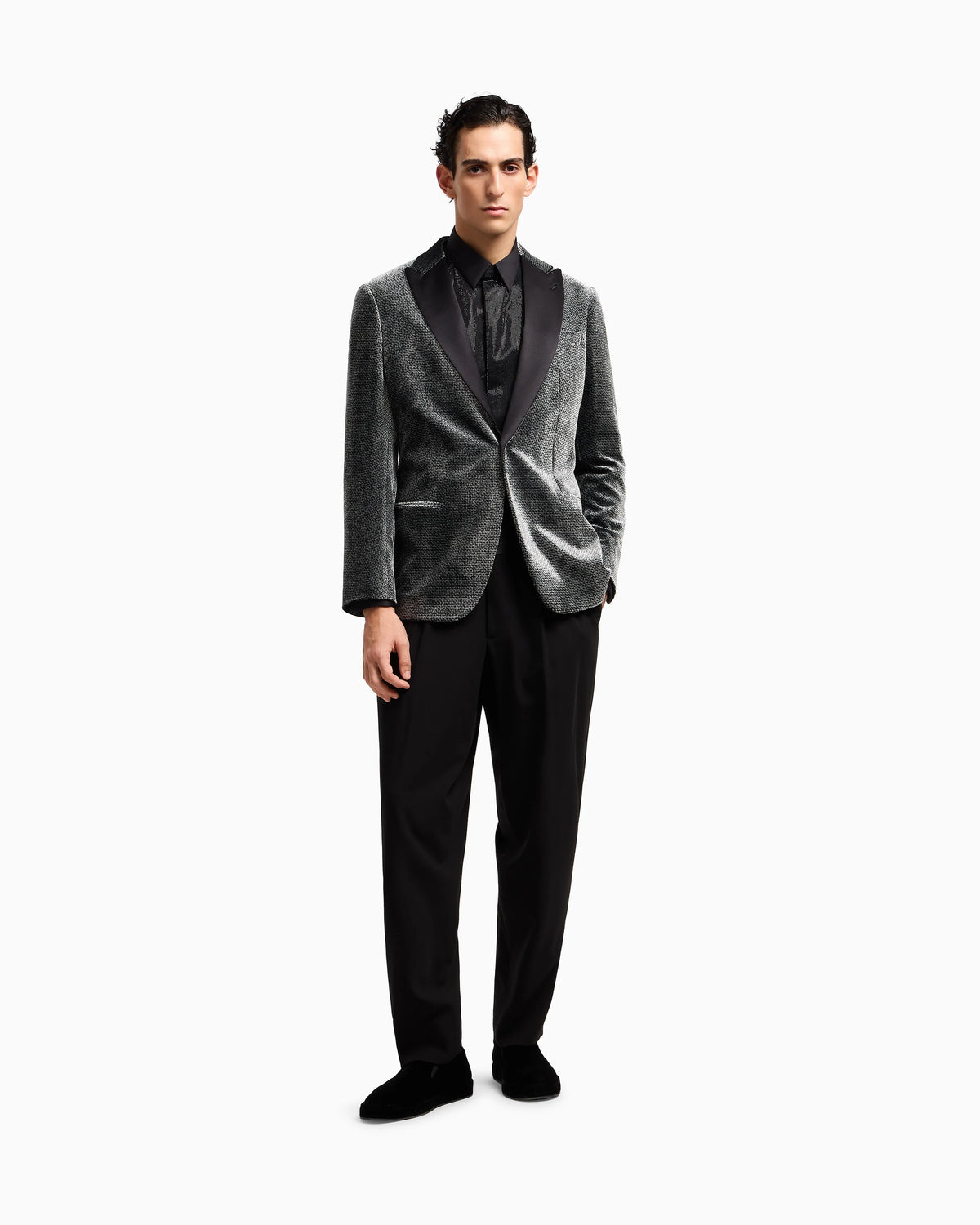Giorgio’s single-breasted tuxedo jacket in micro devoré velvet