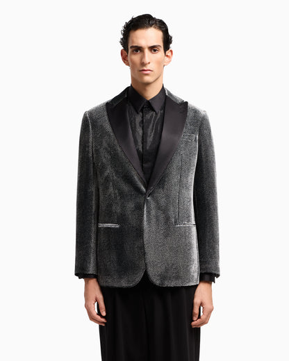 Giorgio’s single-breasted tuxedo jacket in micro devoré velvet
