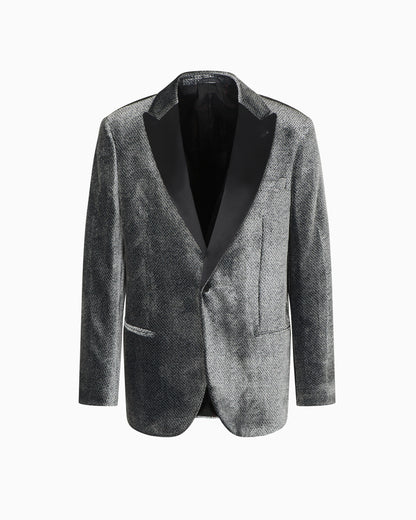 Giorgio’s single-breasted tuxedo jacket in micro devoré velvet