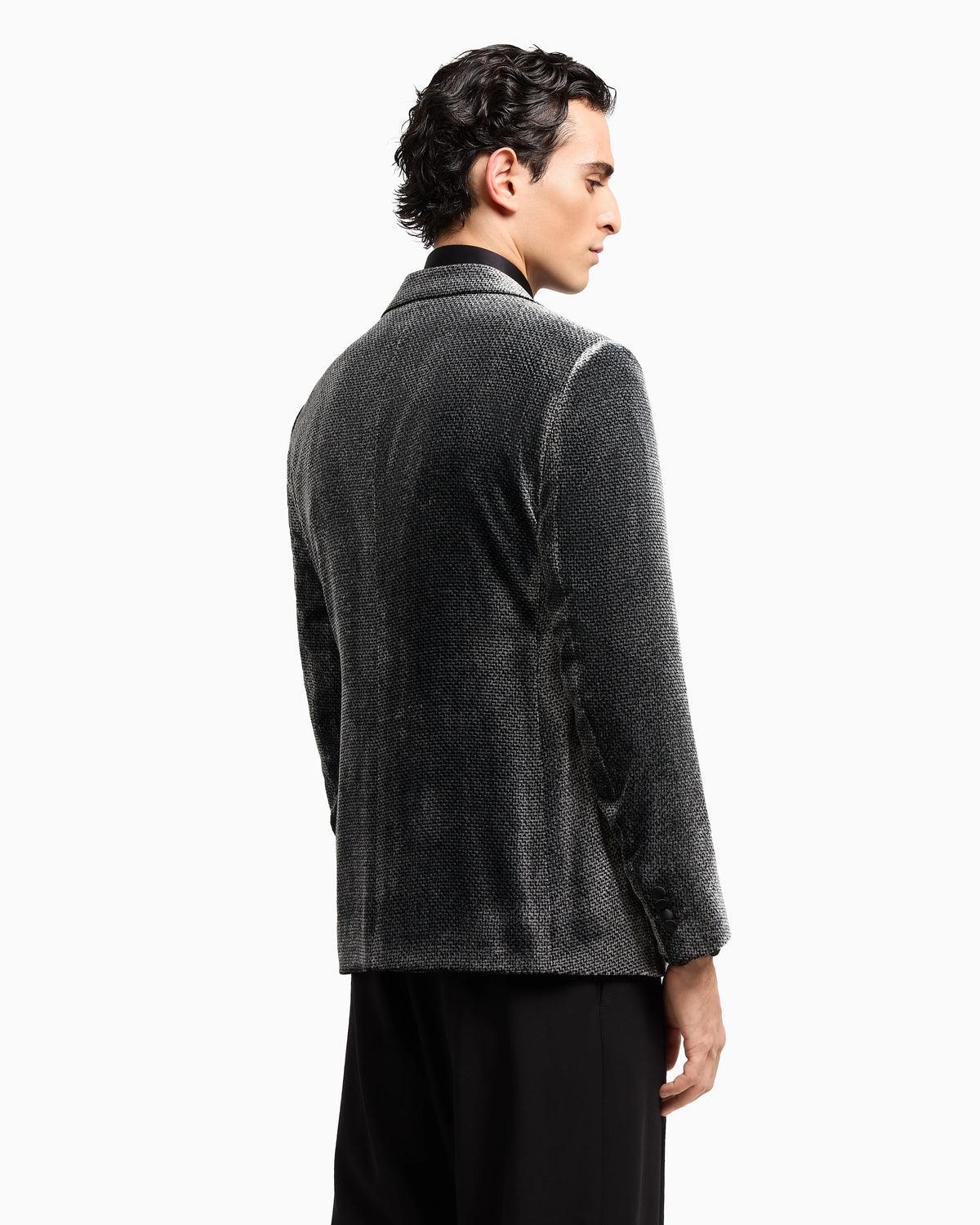 Giorgio’s single-breasted tuxedo jacket in micro devoré velvet