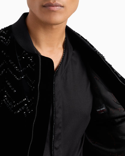 Giorgio’s velvet bomber jacket with applied rhinestones