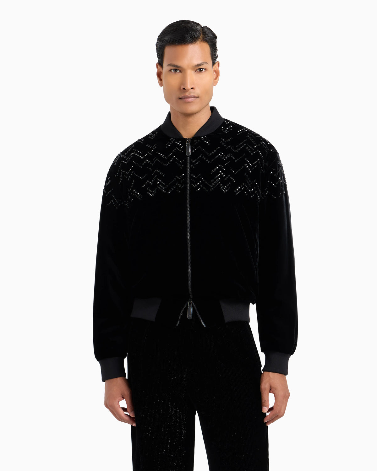 Giorgio’s velvet bomber jacket with applied rhinestones