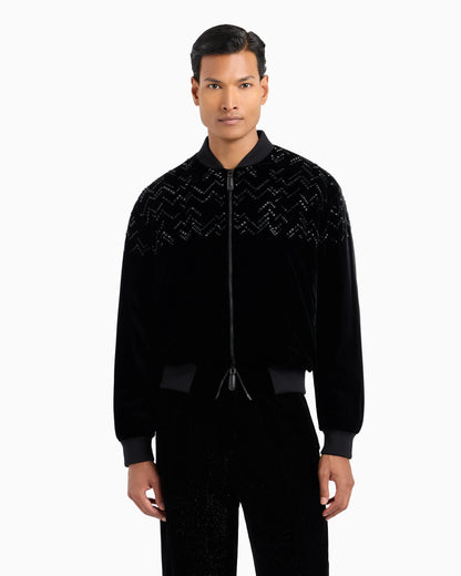 Giorgio’s velvet bomber jacket with applied rhinestones