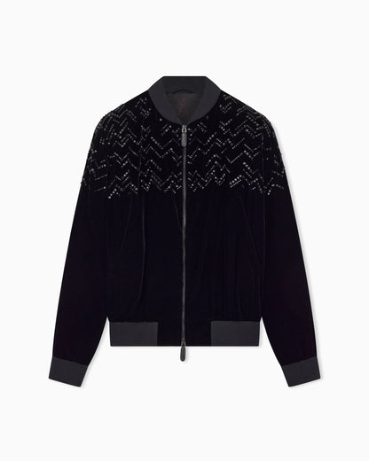 Giorgio’s velvet bomber jacket with applied rhinestones