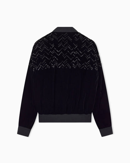 Giorgio’s velvet bomber jacket with applied rhinestones