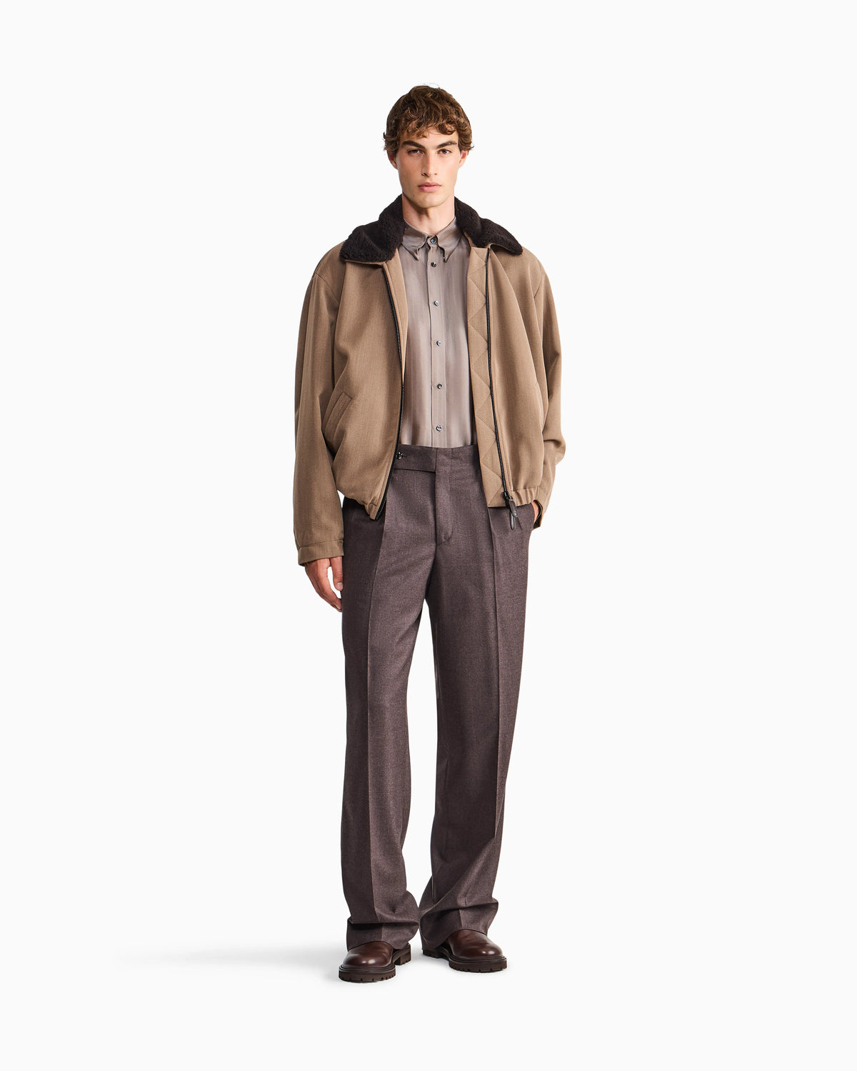 Oversized double pleat trousers in virgin wool flannel