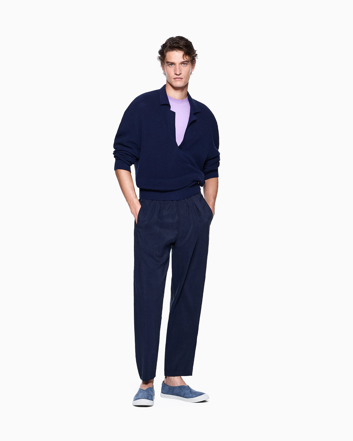 Trousers regular fit in washed silk blend