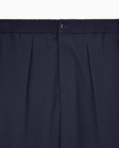 Single-pleat, virgin wool and cashmere seersucker trousers