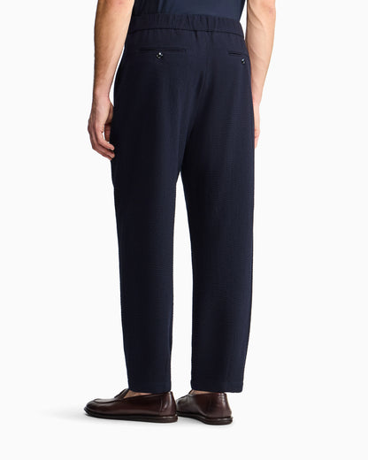 Single-pleat, virgin wool and cashmere seersucker trousers