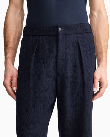 Single-pleat, virgin wool and cashmere seersucker trousers
