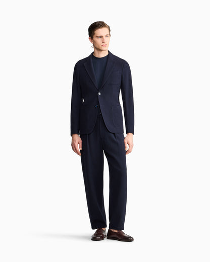 Single-pleat, virgin wool and cashmere seersucker trousers