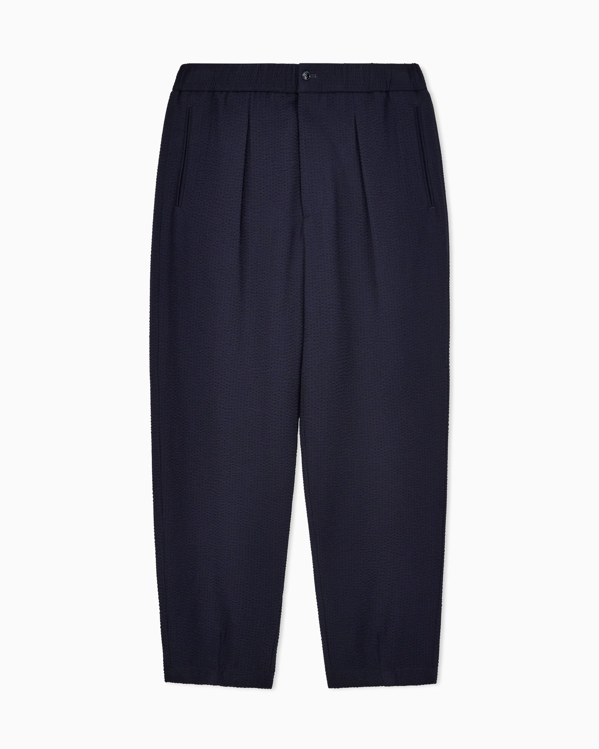Single-pleat, virgin wool and cashmere seersucker trousers