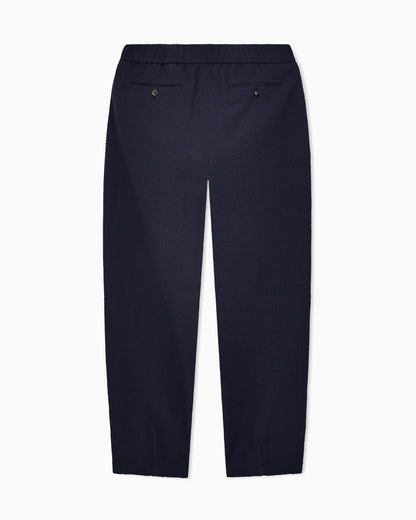 Single-pleat, virgin wool and cashmere seersucker trousers