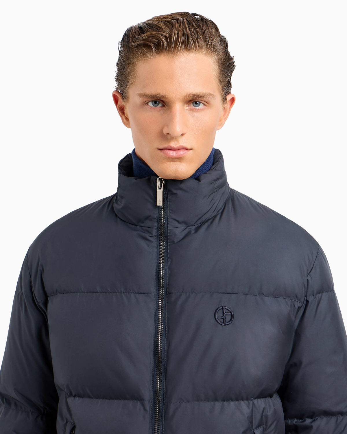 Bomber jacket with goose-down padding