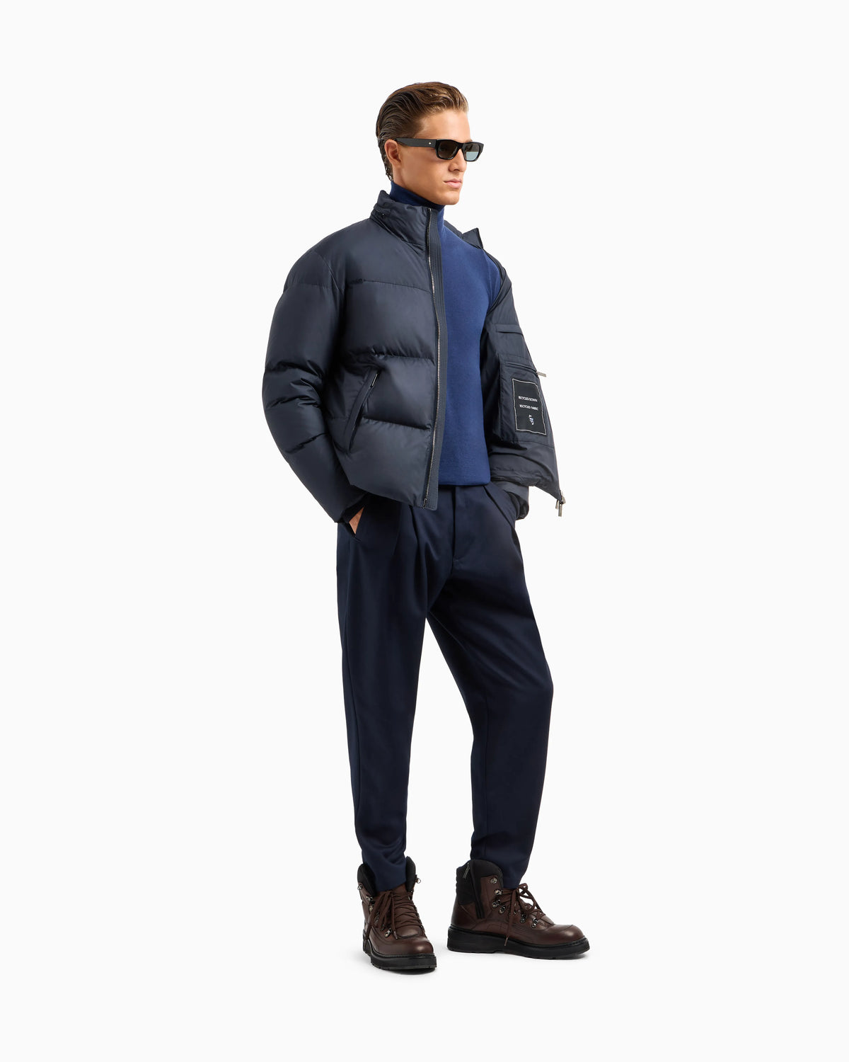 Bomber jacket with goose-down padding