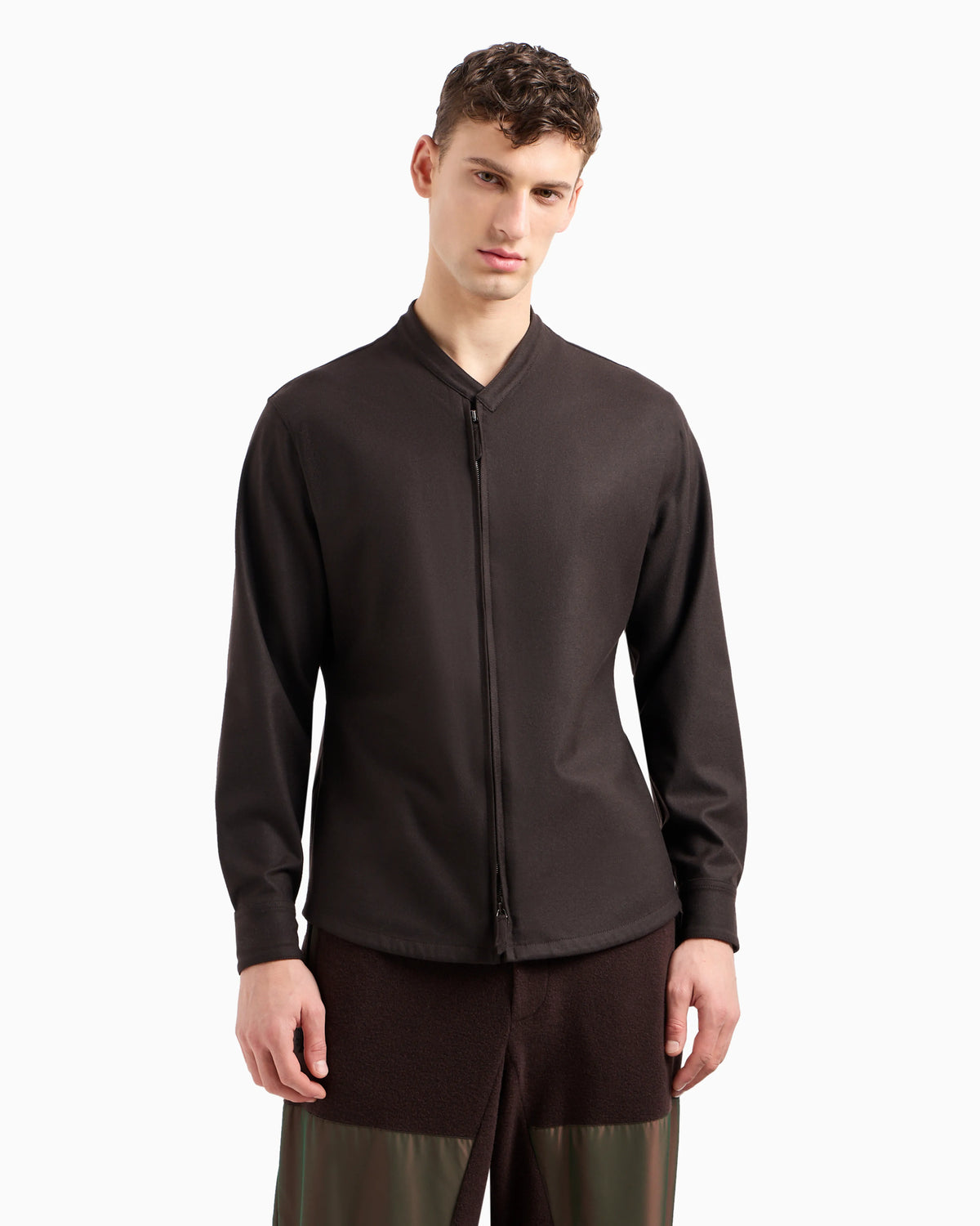 Cashmere drap zip-up shirt-jacket