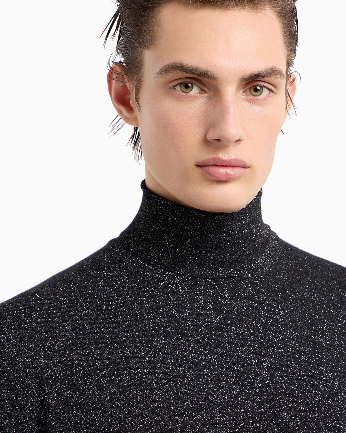 Giorgio’s rollneck jumper in cashmere, silk and lurex