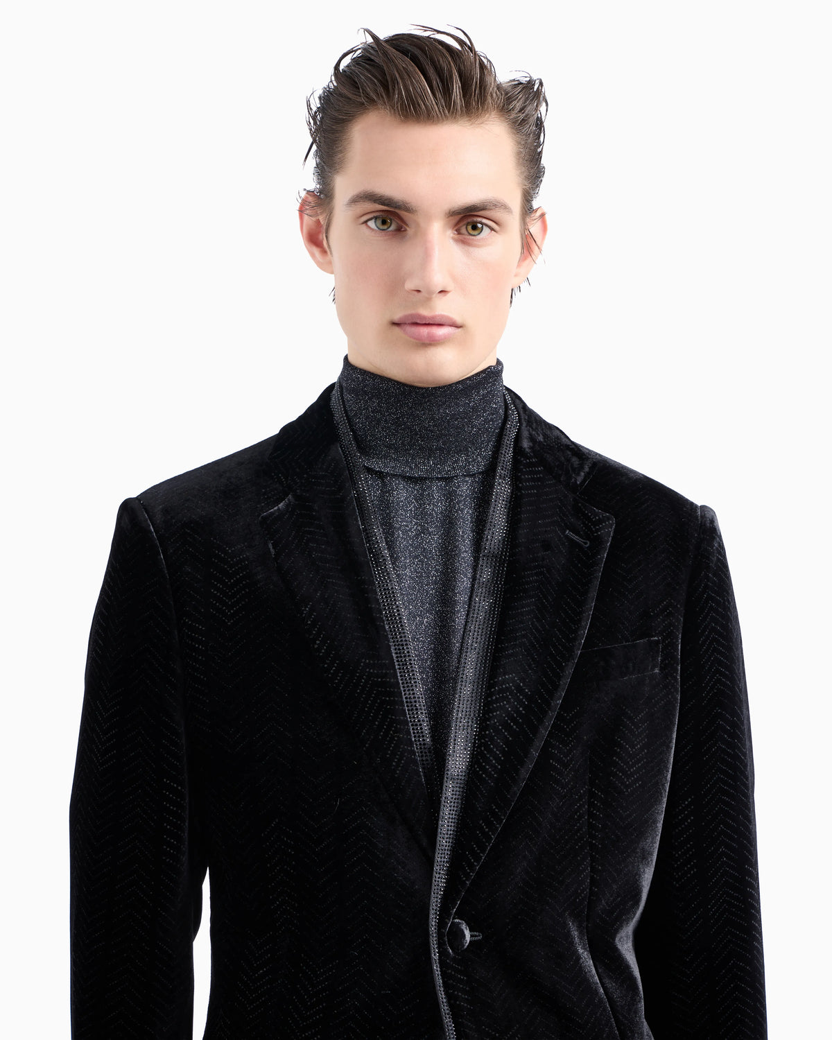 Giorgio’s rollneck jumper in cashmere, silk and lurex