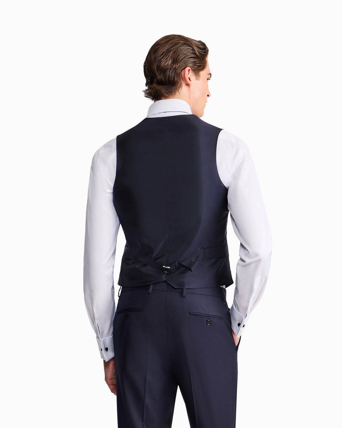Single-breasted pinstripe vest in pure virgin wool