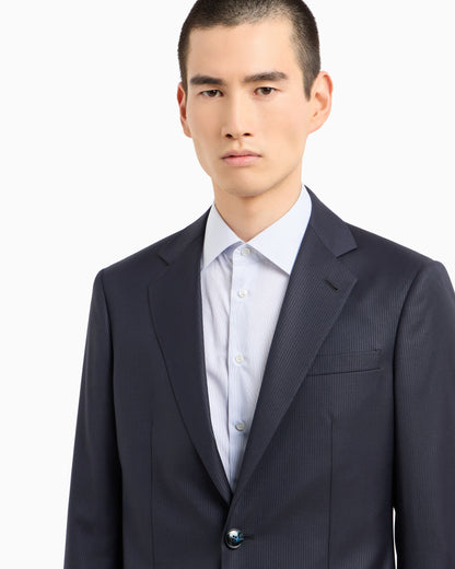 Soho line single-breasted suit in a virgin wool canneté-effect jacquard weave