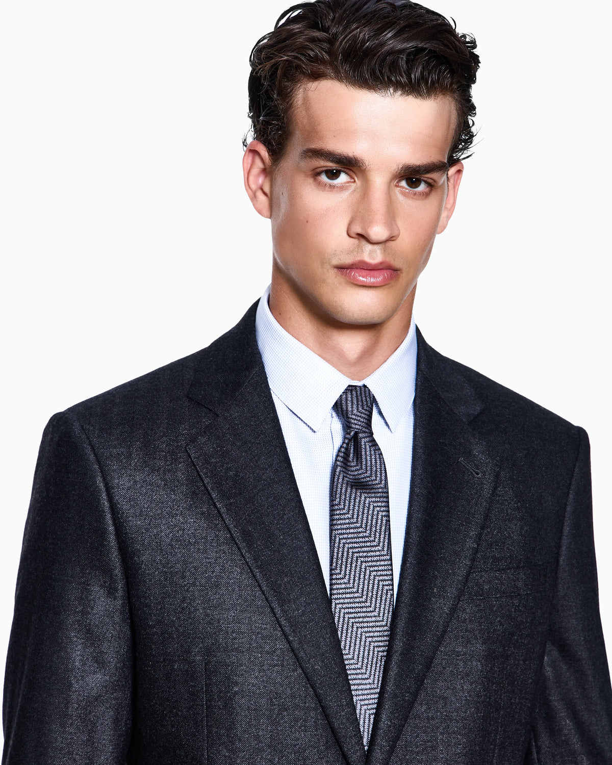Soho Line Single-breasted suit in chevron virgin wool and cashmere