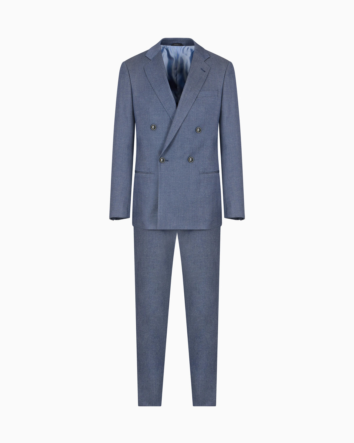 Soho line double-breasted denim-effect cashmere and stretch cotton suit