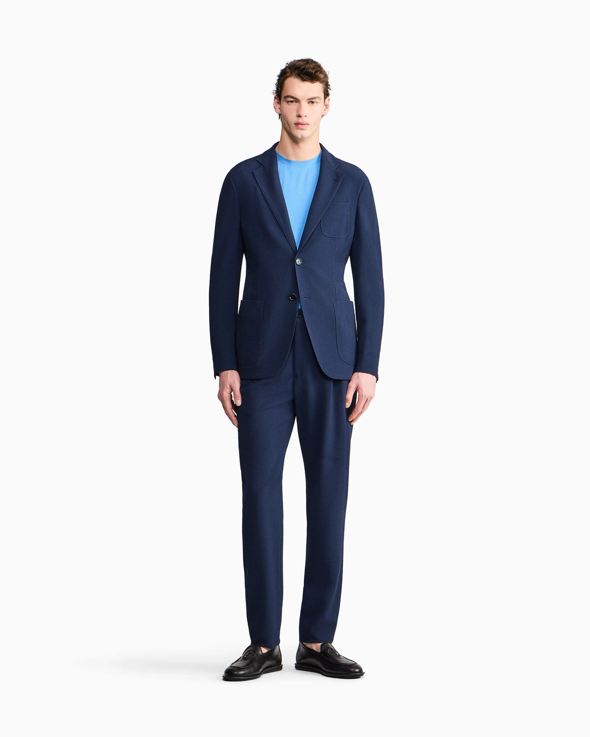 Wool seersucker double-pleat trousers