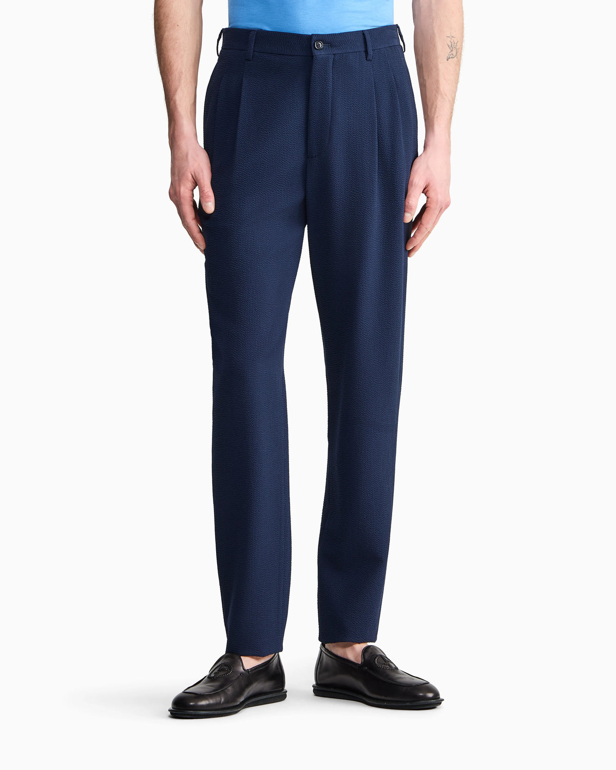 Wool seersucker double-pleat trousers