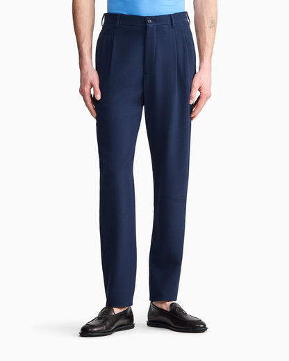 Wool seersucker double-pleat trousers