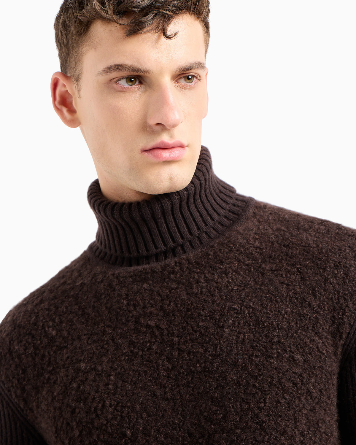 Mock-neck jumper in bouclé cashmere, wool and silk