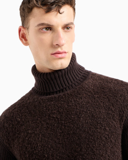 Mock-neck jumper in bouclé cashmere, wool and silk